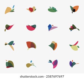 abstract set of colors minimalism wavy floral pattern design icon symbol collection