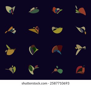 abstract set of colors minimalism wavy floral pattern design icon symbol collection