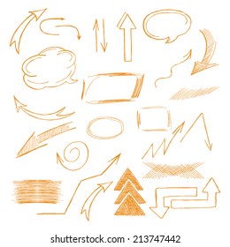 Abstract Set of comic speech bubbles and arrow in sketch style on an isolated background. Can be used for infographics and banners for your design. Vector illustration