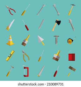 abstract set of construction tools on a blue background