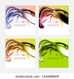 Abstract set contrast color cool dynamic backgrounds. Expressive vector frame with glowing fibers.