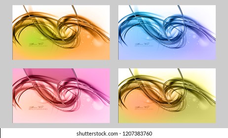 Abstract set contrast color cool dynamic backgrounds. Expressive wave vector frame with glowing fibers.