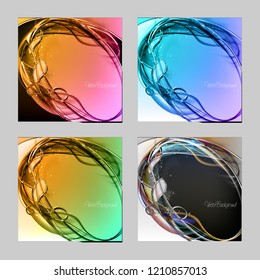 Abstract set contrast color cool dynamic backgrounds. Expressive vector frame with glowing fibers.
