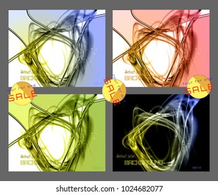 Abstract set contrast color dynamic backgrounds. Expressive cool vector frame with glowing fibers.
