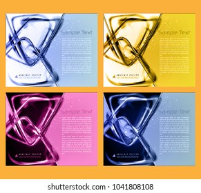 Abstract set contrast color dynamic backgrounds. Futuristic cool vector frame with glowing fibers.