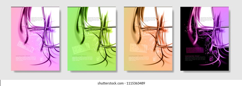 Abstract set contrast color dynamic backgrounds. Expressive cool vector frame with glowing fibers.