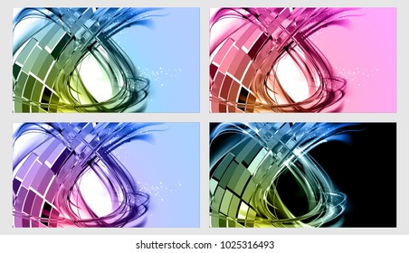 Abstract set contrast color web dynamic backgrounds. Expressive cool vector frame with glowing fibers.