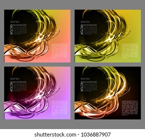 Abstract set contrast dynamic backgrounds. Expressive heat vector frame with glowing fibers.