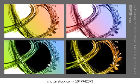 Abstract set cool color backgrounds. Expressive cool vector frame with contrast glowing fibers and brunch.
