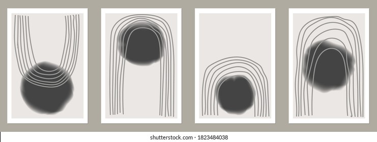Abstract set of creative minimal artistic hand sketched compositions  for wall decoration, postcard, brochure design, vector illustration