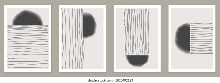 Abstract set of creative minimal artistic hand sketched compositions  for wall decoration, postcard, brochure design, vector illustration
