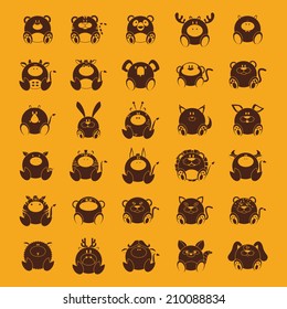 abstract set of cute animals on a yellow background