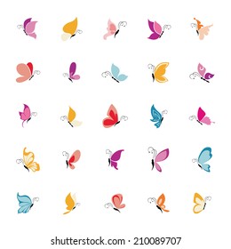 abstract set of cute butterflies on a white background