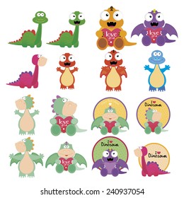 abstract set of cute dinosaurs on a white background