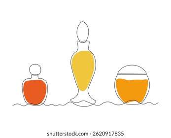 Um conjunto abstrato de diferentes perfumes, contínuo uma única linha arte mão desenho esboço logotipo
