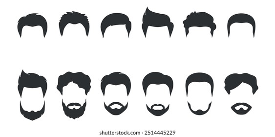 Abstract set of different style of men haircut, beards and moustache. Vector illustration