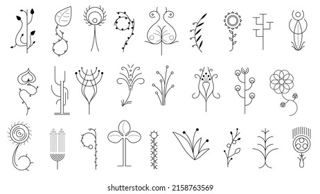 Abstract Set Doodle Elements Hand Drawn Collection Botanic Herbal Flora Leaf Branch Vine Flower Plant Elements F Vector Desgin Style