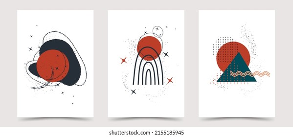 abstract set of elements: circle, line, point. hand-drawn in boho style. a modern business card of minimalism. isolated object. vector art illustration for print, banner,  postcard, holiday idea