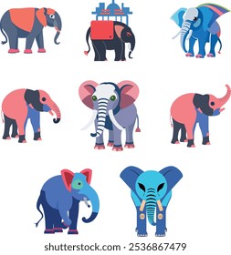 Abstract set of elephants icons colored