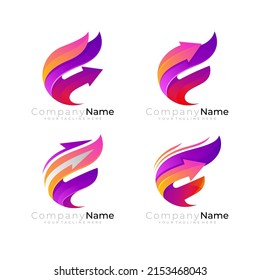 Abstract set F logo with arrow design combination, 3d