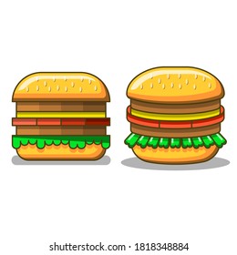 Abstract Set Fast Food Collecion Hamburger Cheeseburger With Cheese Tomatoes Cutlet Lettuce Meal Background Vector Design Style