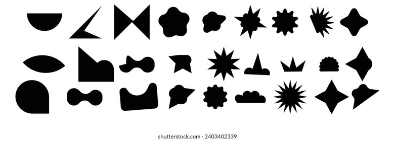 El conjunto abstracto presenta una variedad de formas geométricas que combinan elementos del Brutalismo, la ilustración del vector Bauhaus