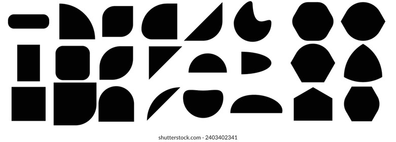 El conjunto abstracto presenta una variedad de formas geométricas que combinan elementos del Brutalismo, la ilustración del vector Bauhaus