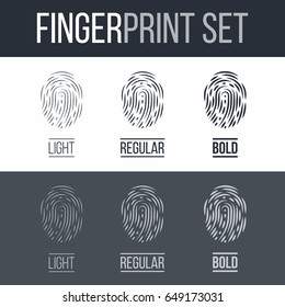 Abstract Set of Fingerprints Icons for Security ID on Dark and White Background