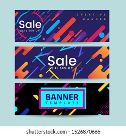 Abstract set of Flat dynamic banner design . Colorful geometric shapes composition. Trendy design. vector geometric banners set.