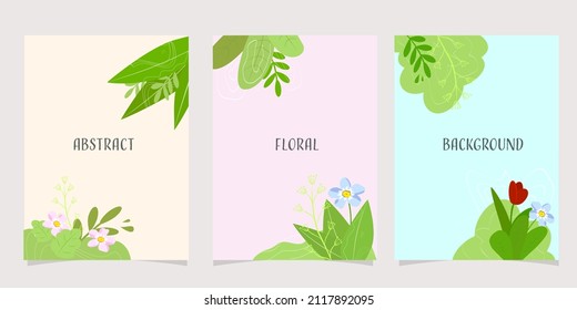 Abstract set of flower banners. Leaf and plant background template. Vector illustration in a flat cartoon style. Natural background in spring flowers. Isolated collage for posters, social networks