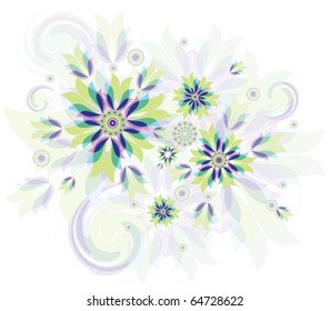 Abstract set of flowers, the central track in romantic shades on a white background