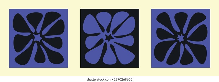 Abstract set of flowers. vector illustration. Vector illustration in simple naive and hippie groovy style.