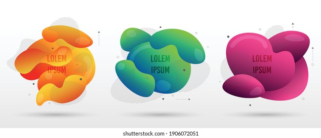 Abstract set of fluid modern graphic element gradient color badge flyer. Overlapping geometric style of lines pattern design art background. illustration vector 