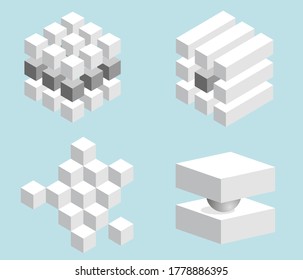Abstract set of geometric shapes from squares. Vector illustration.