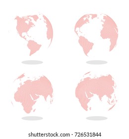 Abstract Set of Globes with Dotted Map. Color Vector Illustration.