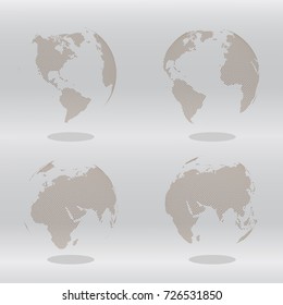 Abstract Set of Globes with Dotted Map. Color Vector Illustration.