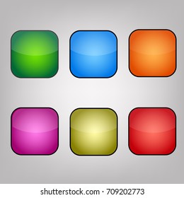 Abstract set of green, blue, red, pink, orange, yellow square icons, geometrical rounded square button collection with space for text, vector illustration eps10