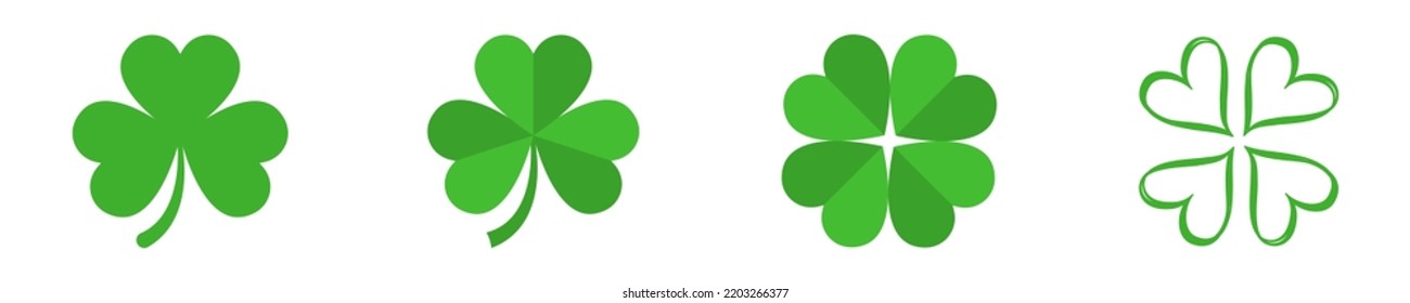Abstract set with green clover luck vector icons. Lucky symbol. Shamrock icon. St. Patrick day.
