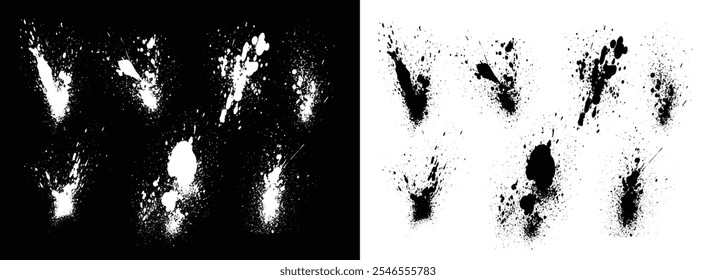 Abstract set of grunge texture ink black and white color vector dirty artistic splatter background