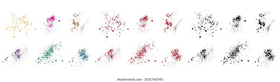 Abstract set of grunge texture paint ink blue, pink, orange, purple, wheat, green, red and black blood vector splatter stripe background