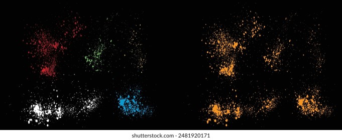 Abstract set of hand paint splatter green, white, yellow, red, blue color vector ink grunge brush stroke background