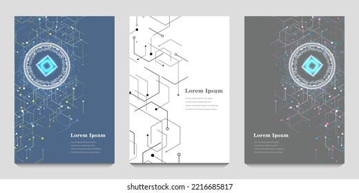 abstract set of hexagon, ai artificial intelligence, geometric background, scientific technology, futuristic concept