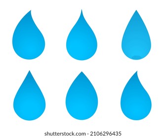 abstract set icons of blue water drops and droplets silhouettes