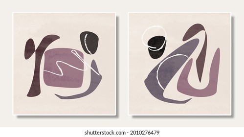 Abstract set illustration vector EPS 10 print hand drawn water color painted geometry shapes contemporary aesthetic mid century modern art Scandinavian nordic design style