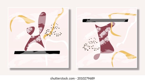 Abstract set illustration vector EPS 10 print hand drawn water color painted geometry shapes contemporary aesthetic mid century modern art Scandinavian nordic design style