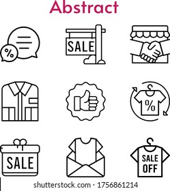 abstract set. included gift, handshake, newsletter, sale, shirt, like, chat icons. linear styles.