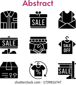 abstract set. included gift, newsletter, handshake, sale, shirt, package icons. filled styles.
