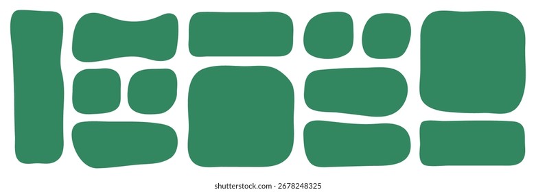 Conjunto Abstractas de Formas verdes irregulares. Elementos geométricos orgánicos que se asemejan a piedras o azulejos. Navidades marcos verdes, fondos de vacaciones y notas festivas. Vector