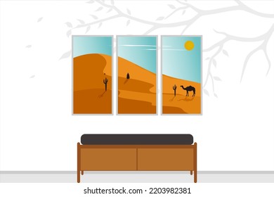 Abstract set landscape posters in flat style. Modern colorful hand drawn design background for social media, cover, wall decor, web design, interior