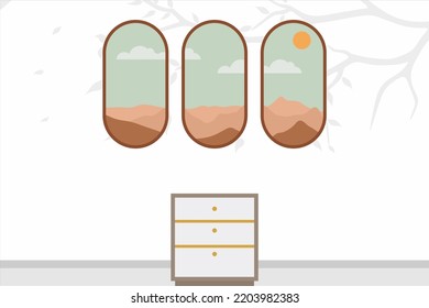 Abstract set landscape posters in flat style. Modern colorful hand drawn design background for social media, cover, wall decor, web design, interior
